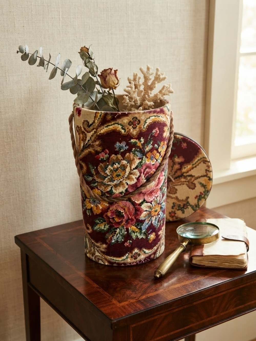 Vintage Tapestry Floral Storage Bin